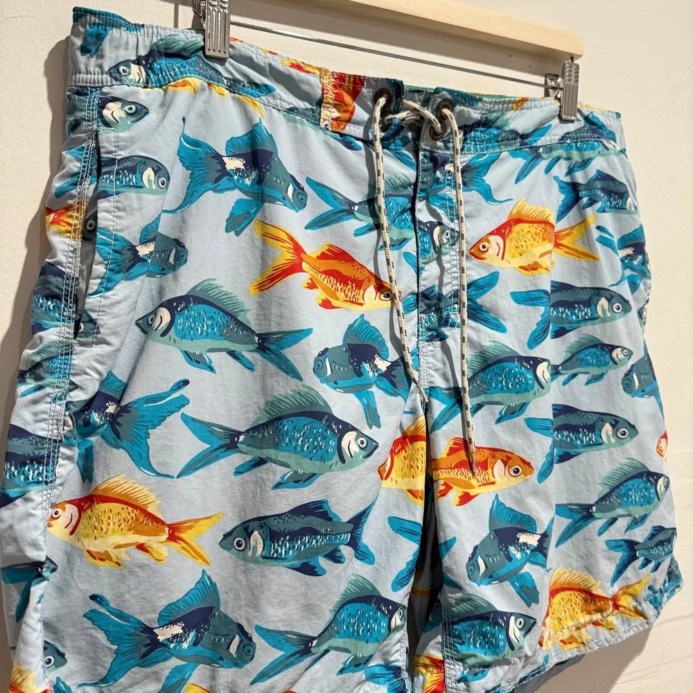 Boden Mens Swim Trunks Size 38 Blue Goldfish Print